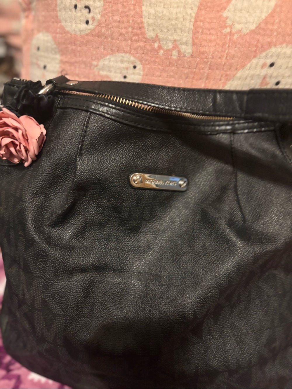 Michael Kors Black Shoulder Bag with Pink Flower Charm